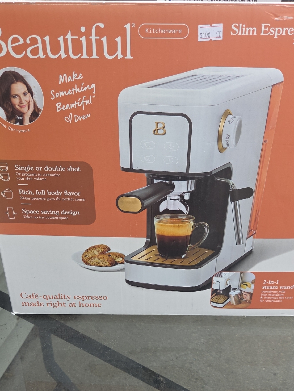 Slim Espresso Machine in White and Gold - Kitchenware